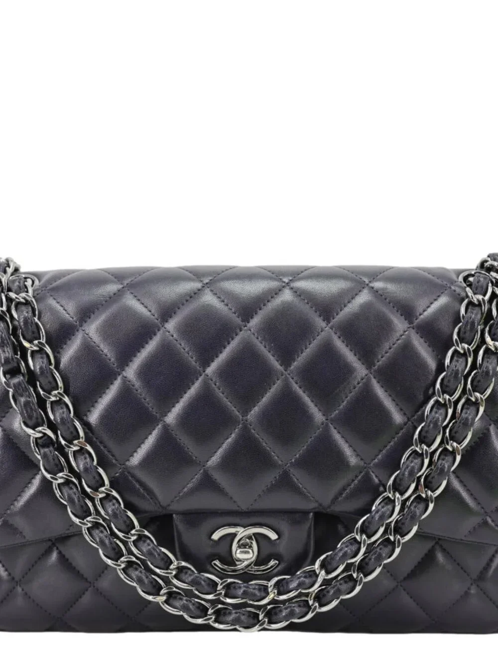 Chanel Jumbo Classic Double Flap Quilted Lambskin Leather Shoulder Bag Navy Blu